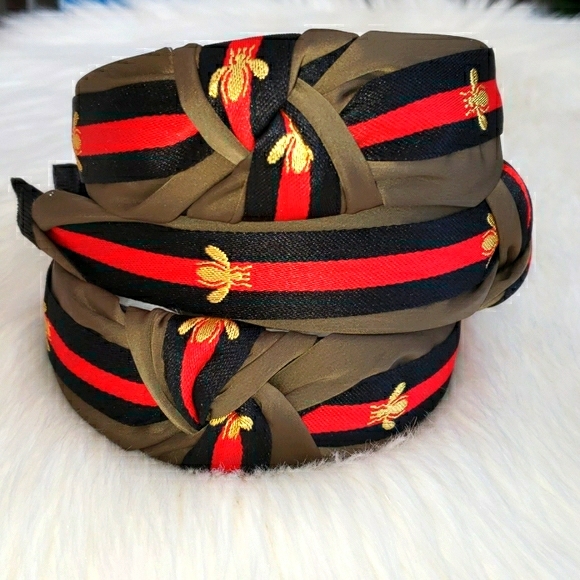 Gold Bee Knot Headband in Olive Green - Picture 2 of 4